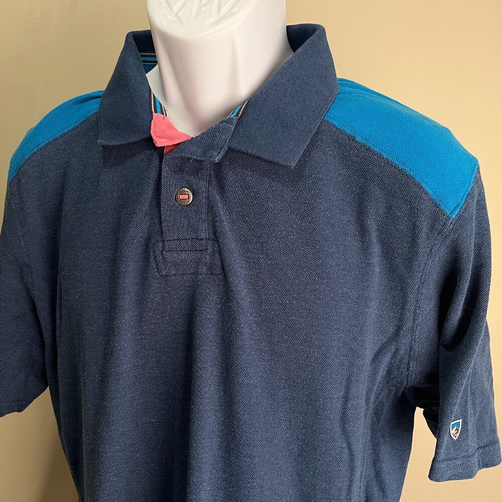 ⛳ Kuhl Men’s Wildfibre Polo Shirt Blue Pink Short Sleeve Performance XL 🧵